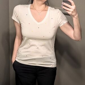 GAP White Tee with Multicolor Heart Accents And Necklace